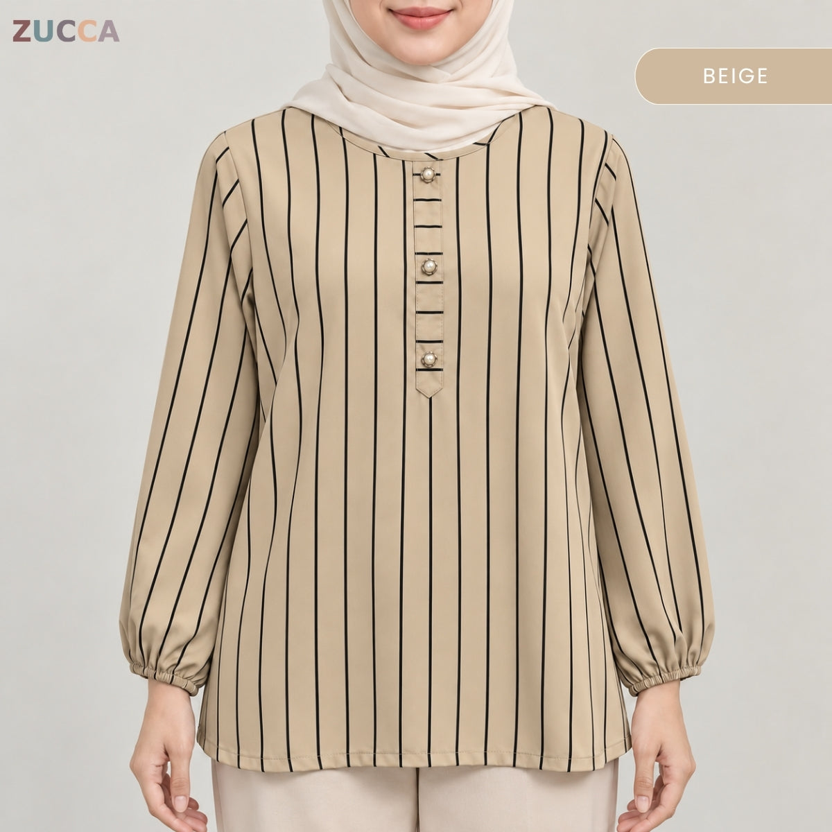 ZUCCA AINAA STRIPED BUTTON DETAIL LONG SLEEVE BLOUSE - MA286