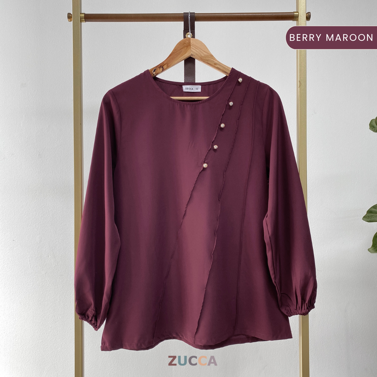 ZUCCA HILANA PLEATED PANEL PEARL DETAIL BLOUSE - MA055