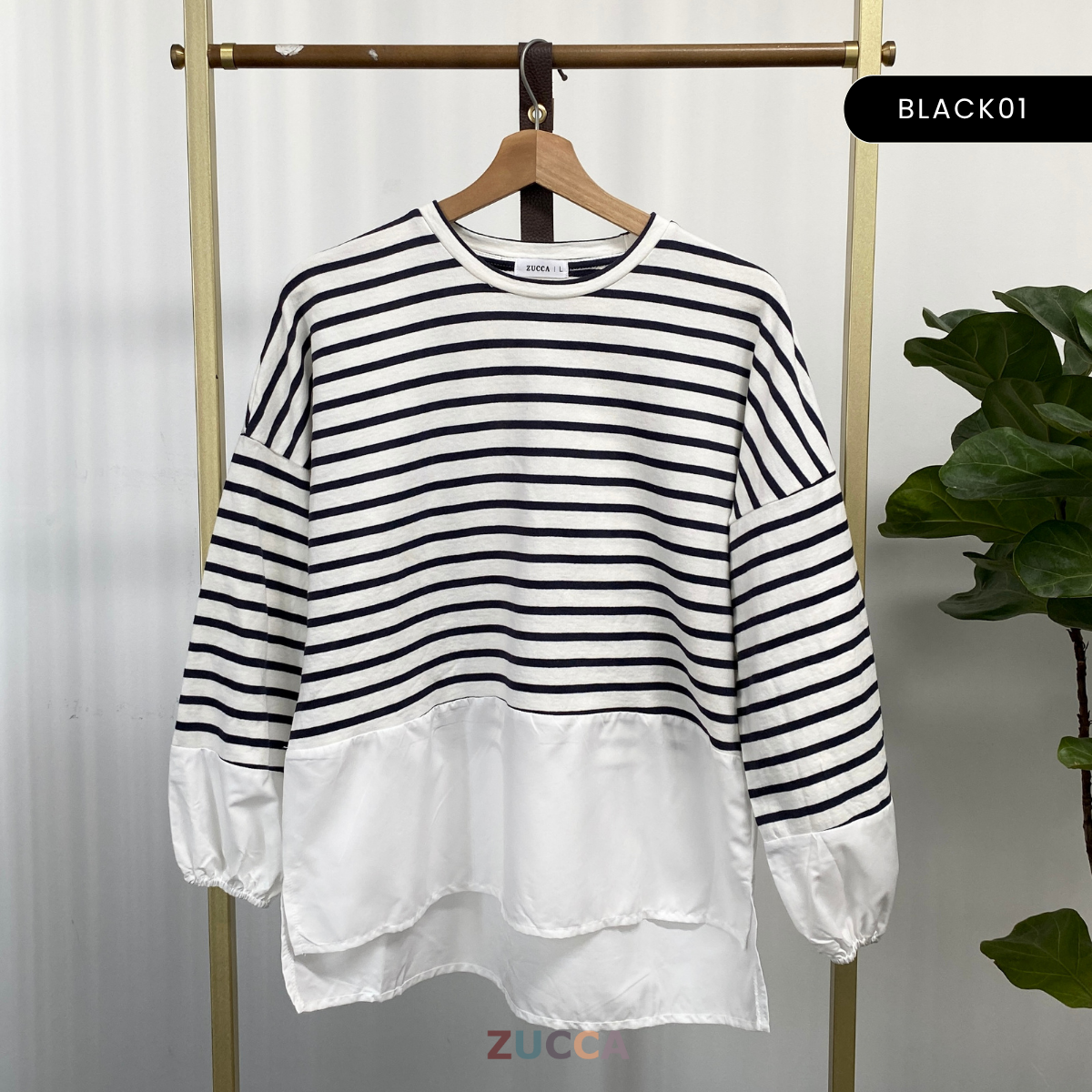 ZUCCA LIANA STRIPED CONTRAST HEM COTTON SHIRT - MA043
