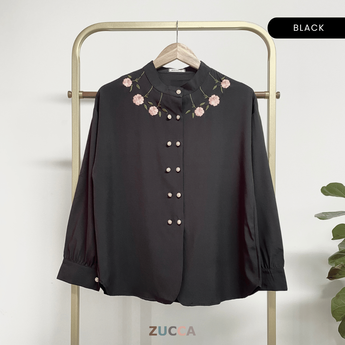 ZUCCA FAWA FLORAL EMBROIDERED WOMEN BLOUSE - DM181 NECK EMBROIDERY LEHER SULAM FLORAL