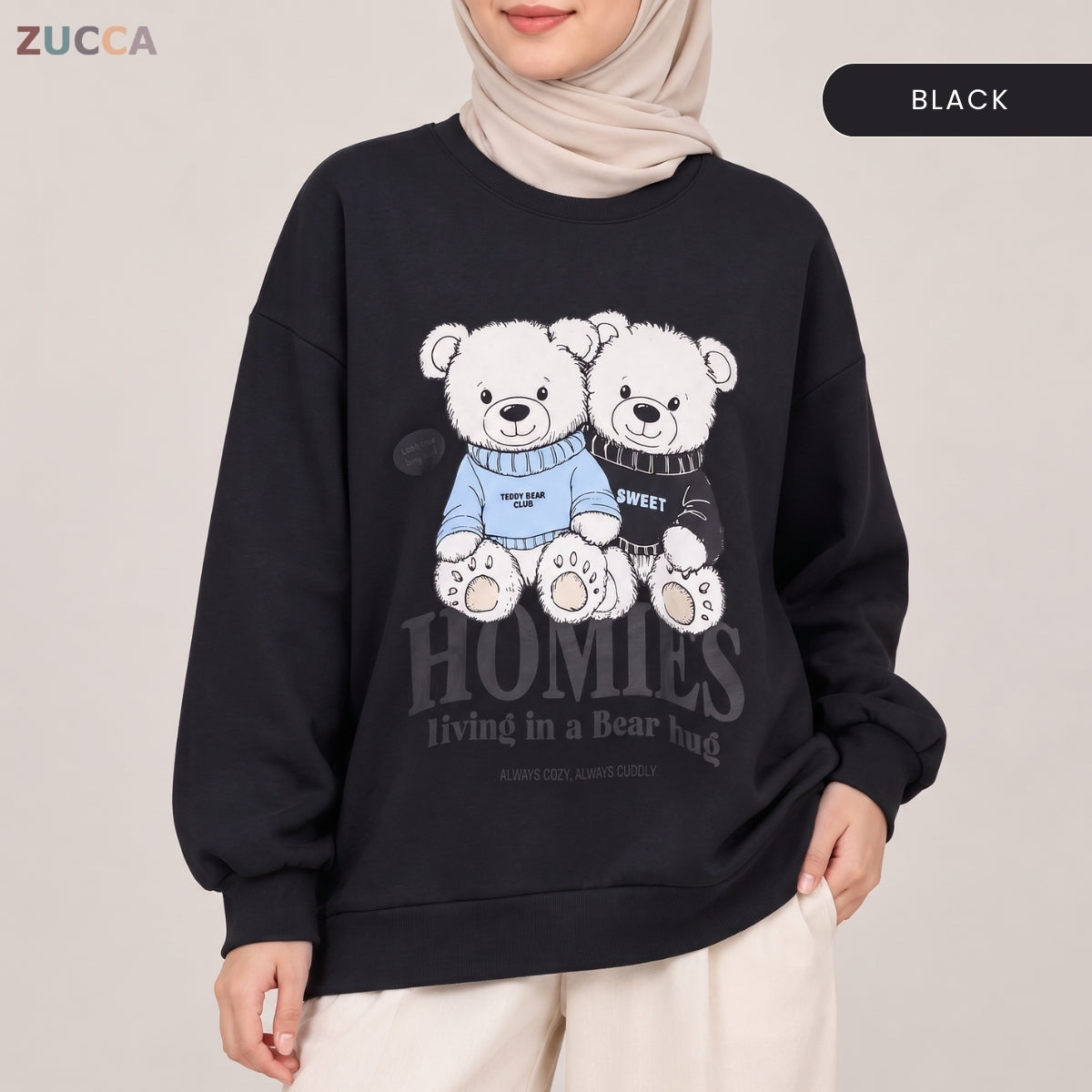 ZUCCA BALQIS TEDDY BEAR GRAPHIC SWEATSHIRT LONG SLEEVE-MA287