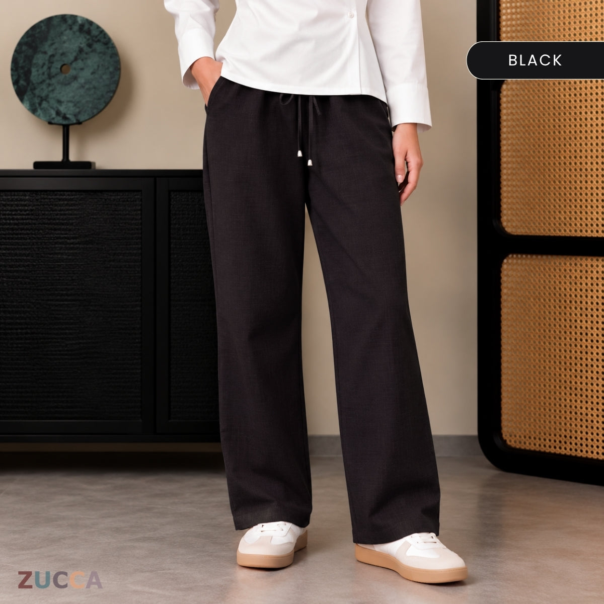 ZUCCA ESHAL CASUAL DRAWSTRING STRAIGHT CUT PANTS - ZW017