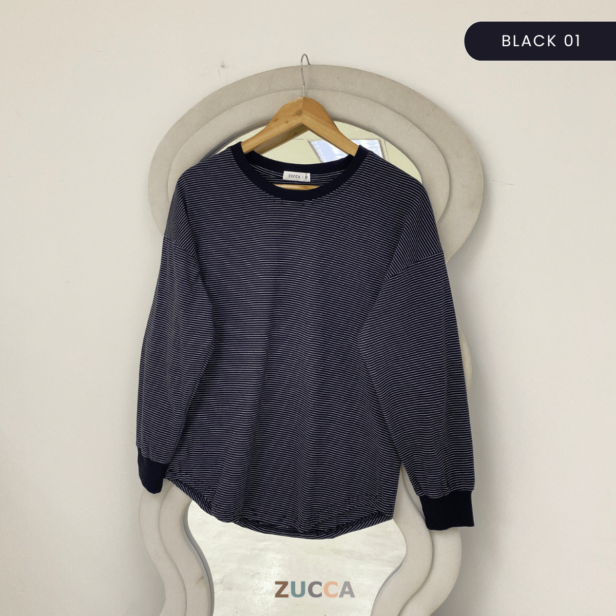 ZUCCA AZUNA CASUAL FINE STRIPE LONG SLEEVE TOP - MA172