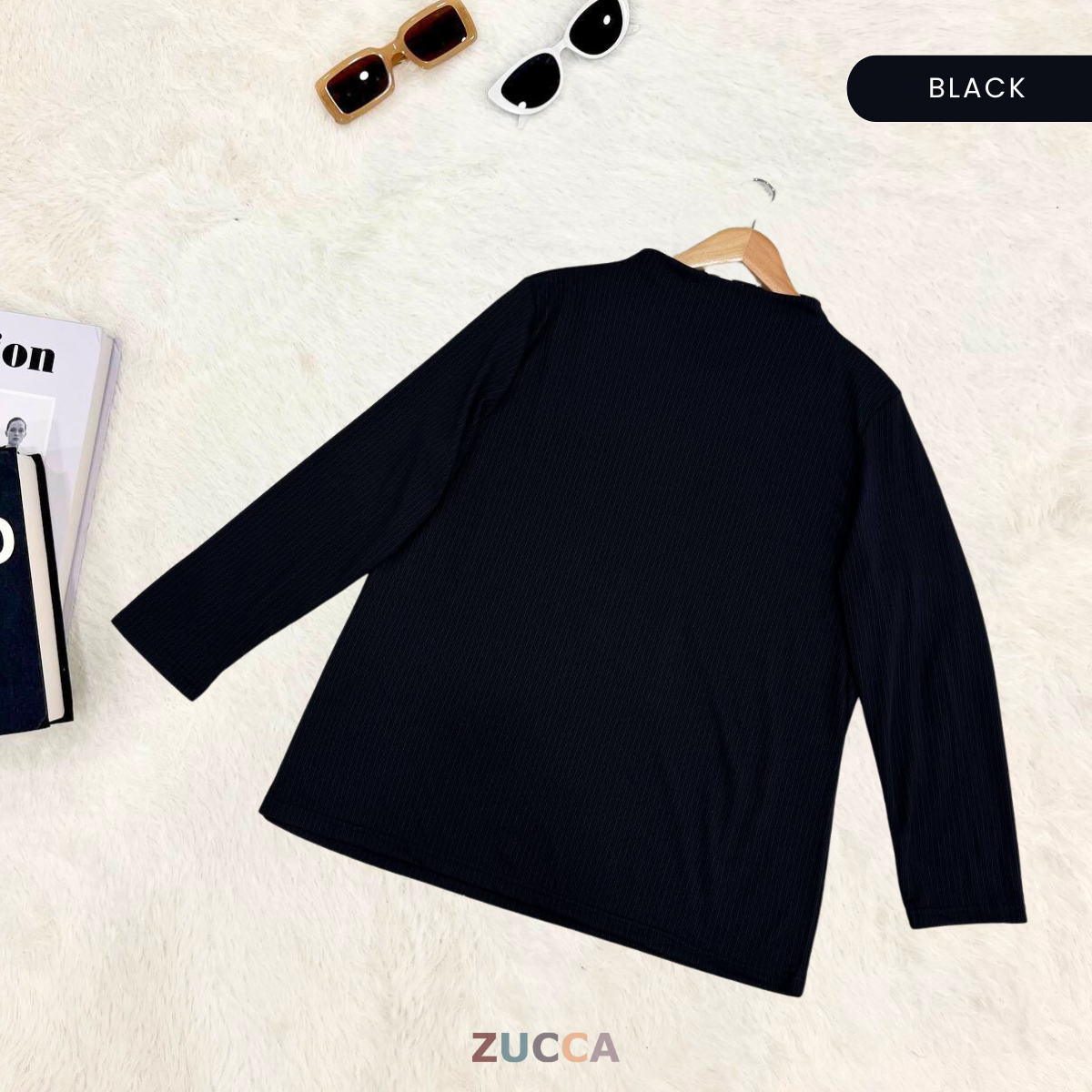 ZUCCA IVANIA COTTON RIB MID HIGH COLLAR BLOUSE- DM224