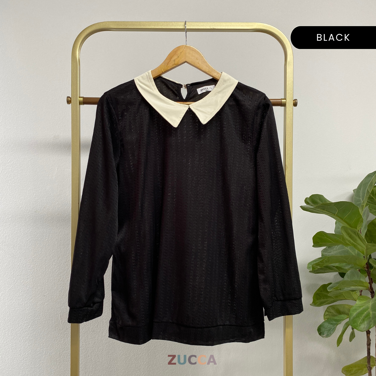 ZUCCA MEYA BLAUS RAJUT WANITA BERKOLAR DENGAN SULAMAN – DM275 KNIT BLOUSE