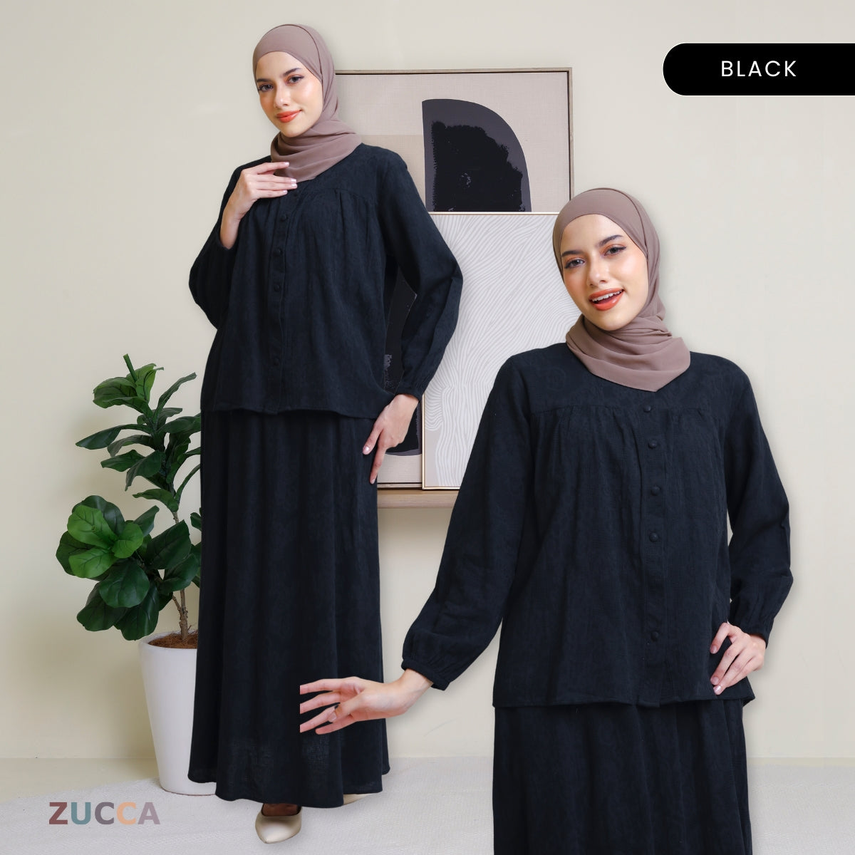 ZUCCA LENA SET BAJU BERBUTANG BERCORAK - DMSET004