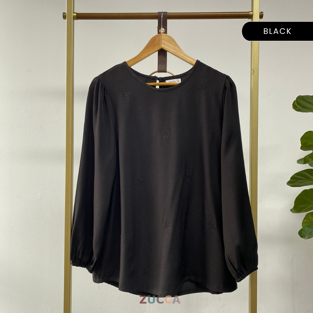 ZUCCA SUANA BOW EMBROIDERY PUFFED BLOUSE - MA030