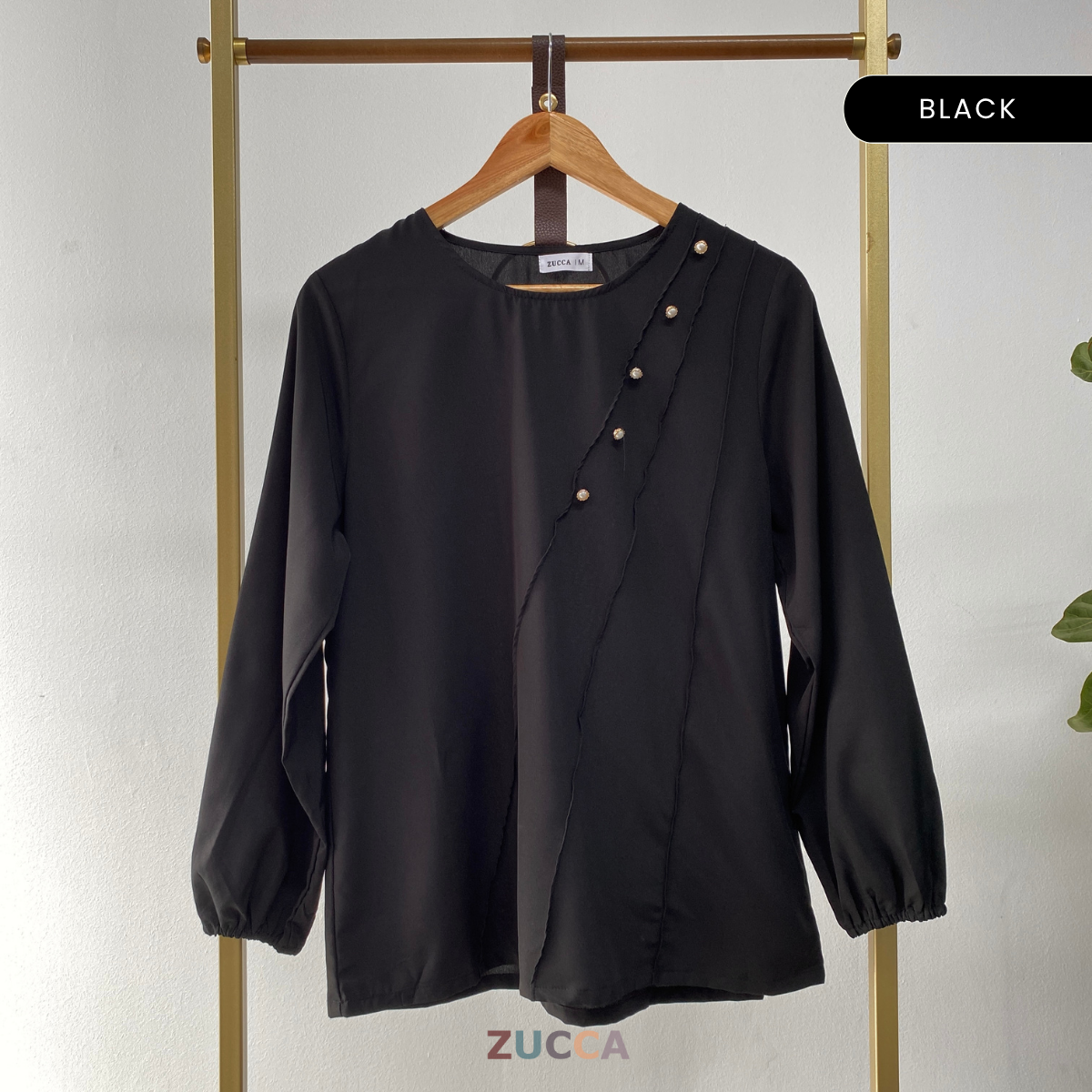 ZUCCA HILANA PLEATED PANEL PEARL DETAIL BLOUSE - MA055