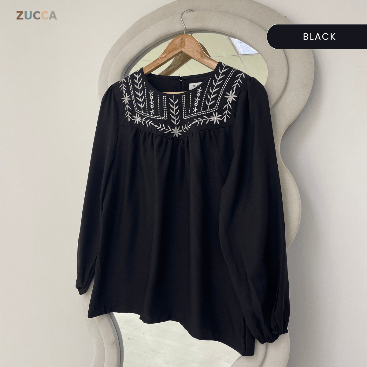 ZUCCA MARLA EMBROIDERED RELAXED MODEST BLOUSE - MA185