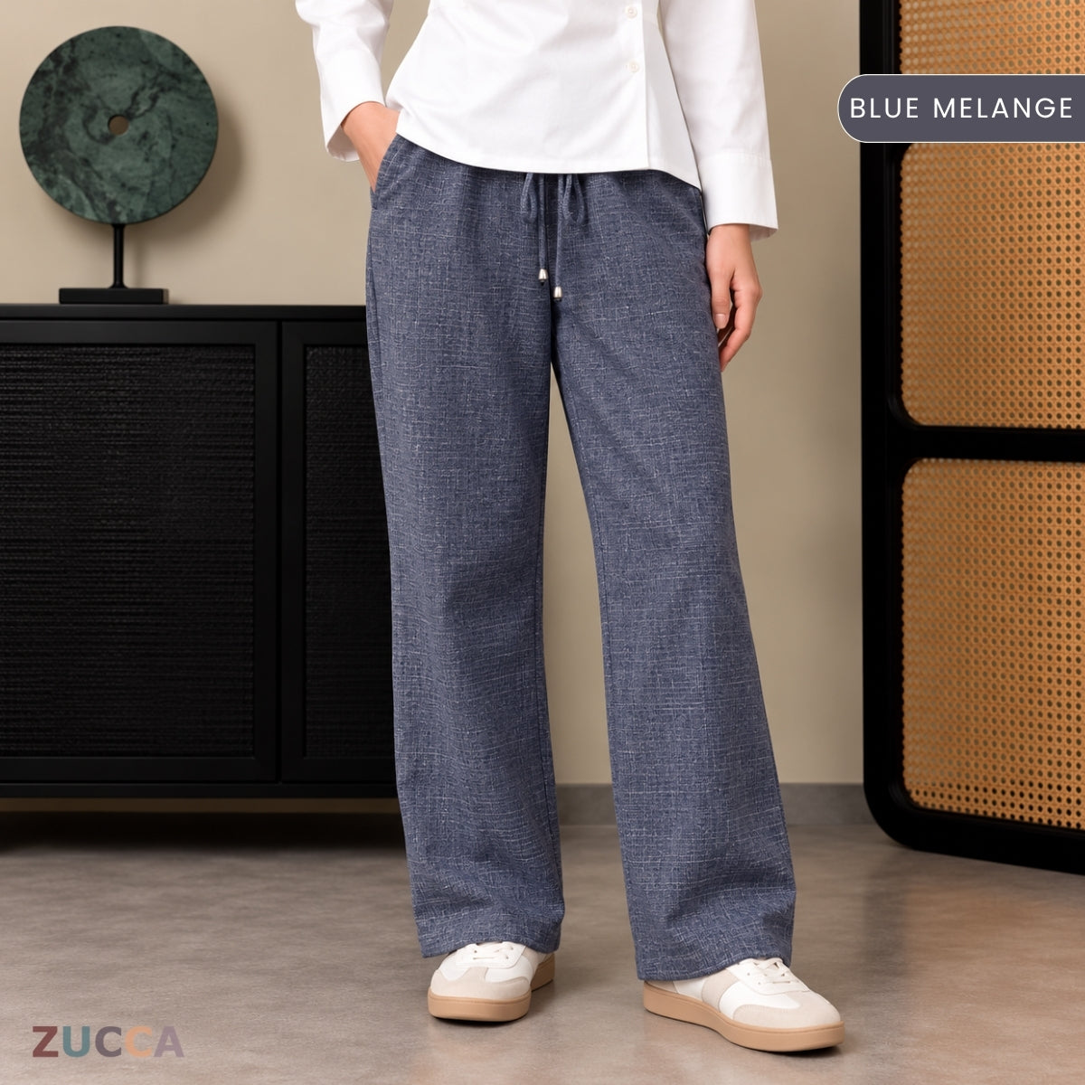 ZUCCA ESHAL CASUAL DRAWSTRING STRAIGHT CUT PANTS - ZW017