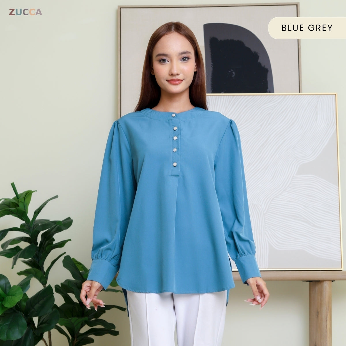 ZUCCA WAZAR LONG BLOUSE COMFY IRONLESS - DM109 Baju Cotton