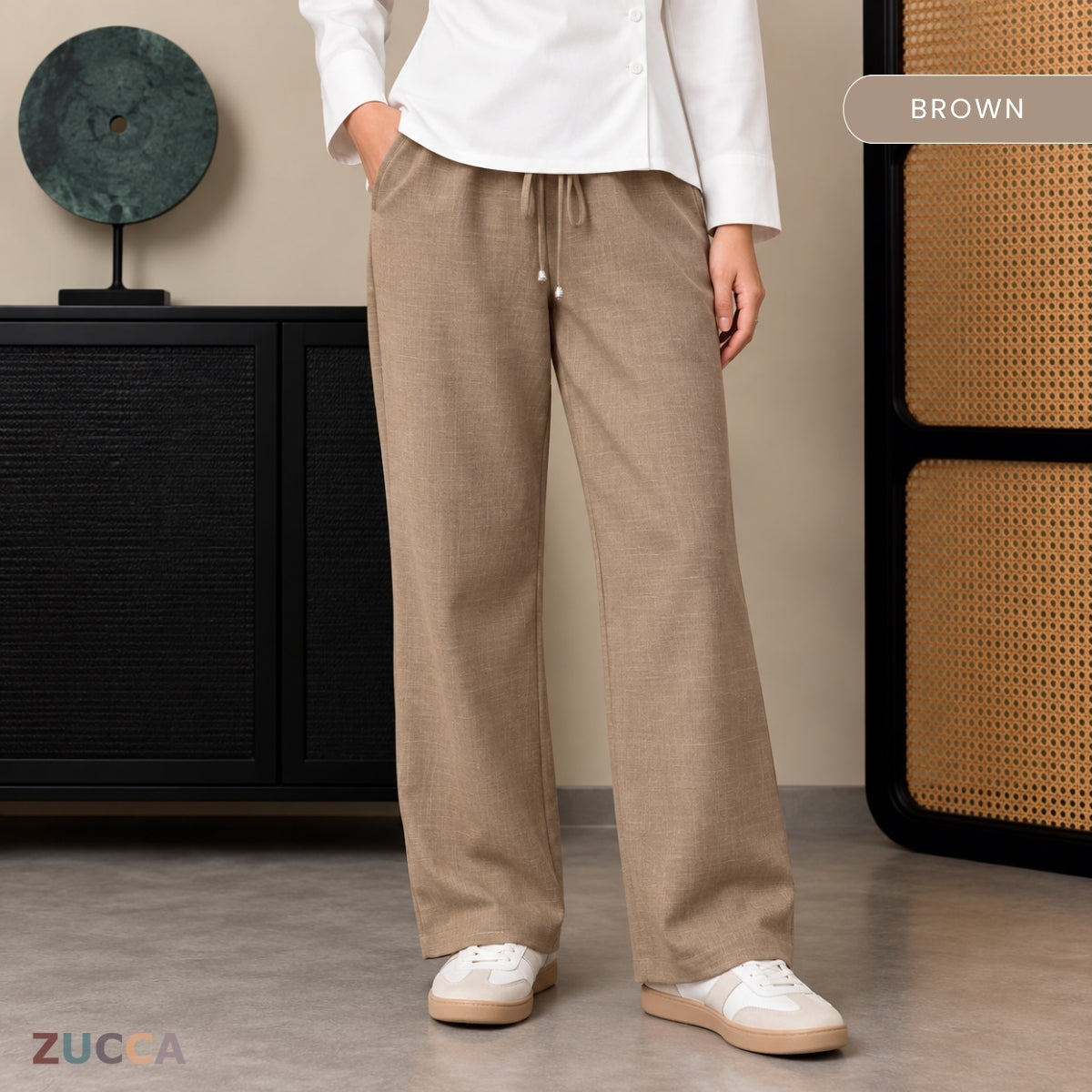 ZUCCA ESHAL CASUAL DRAWSTRING STRAIGHT CUT PANTS - ZW017