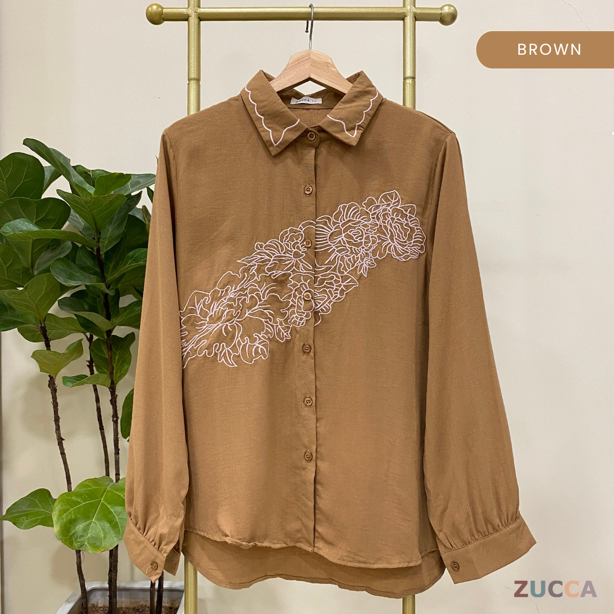 ZUCCA LUNA FLORAL EMBROIDERED BUTTON UP SHIRT - DM196 KOREAN STYLE