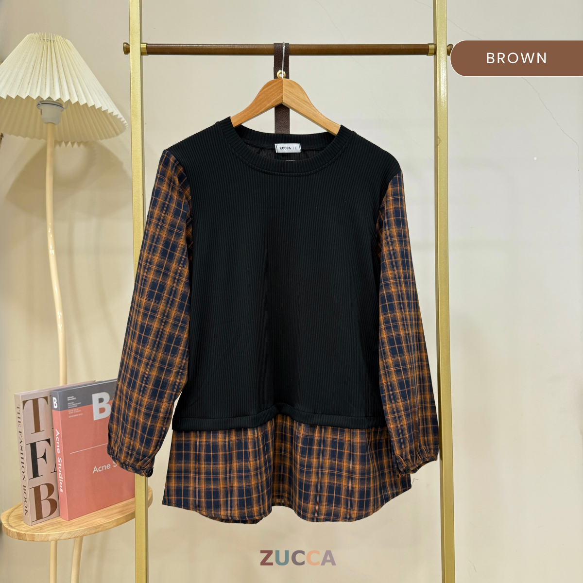 ZUCCA ALEENA BLOUSE PATCHWORK PLAID BERPETAK - DM254