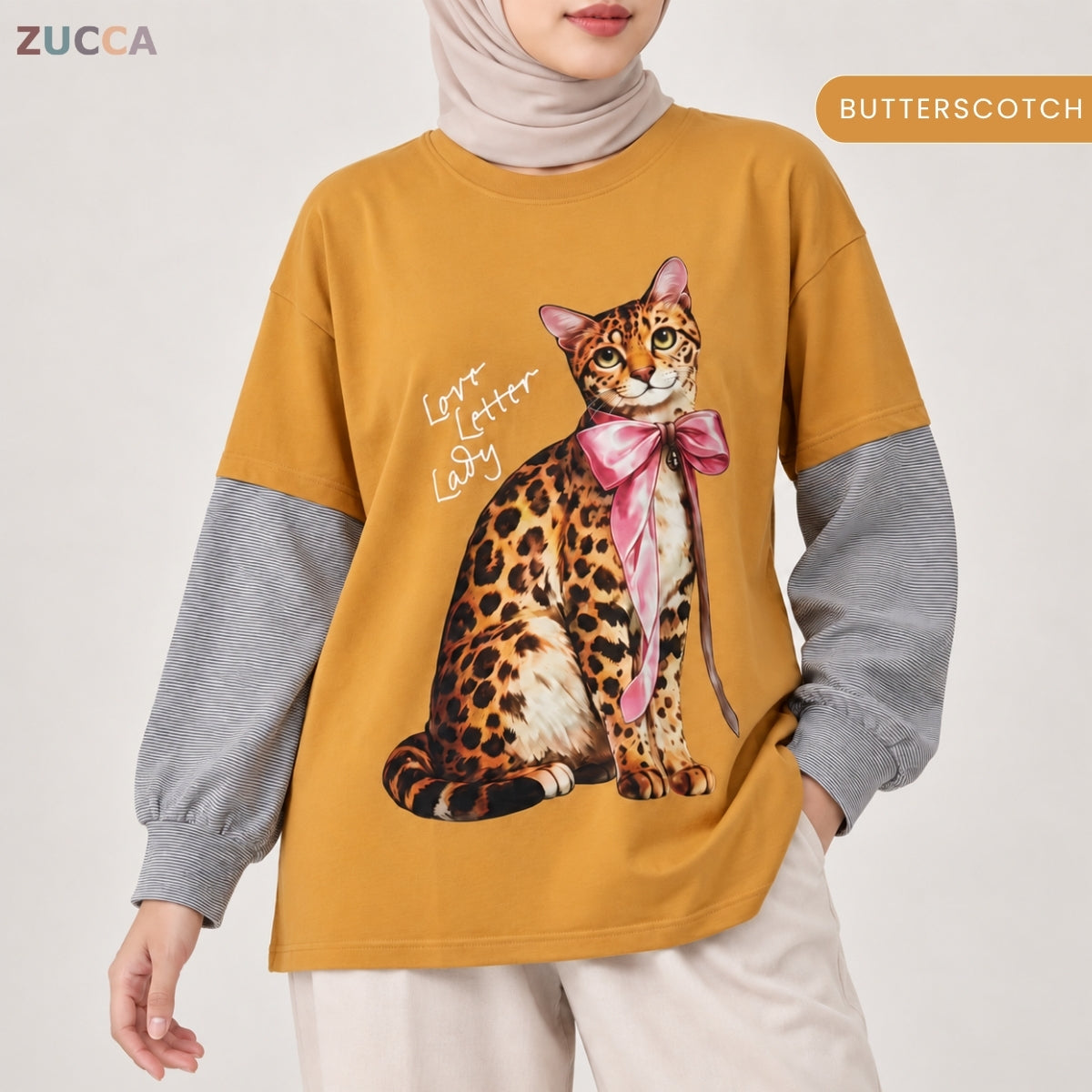 ZUCCA AULIA OVERSIZED LAYERED CAT GRAPHIC LONG SLEEVE TEE - MA255