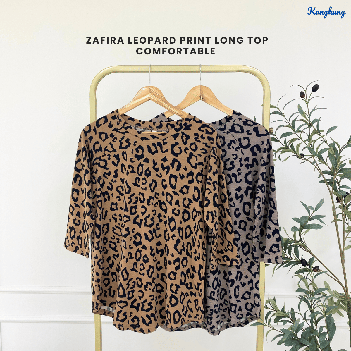 KANGKUNG ZAFIRA LEOPARD PRINT LONG TOP COMFORTABLE - C1001 (201)