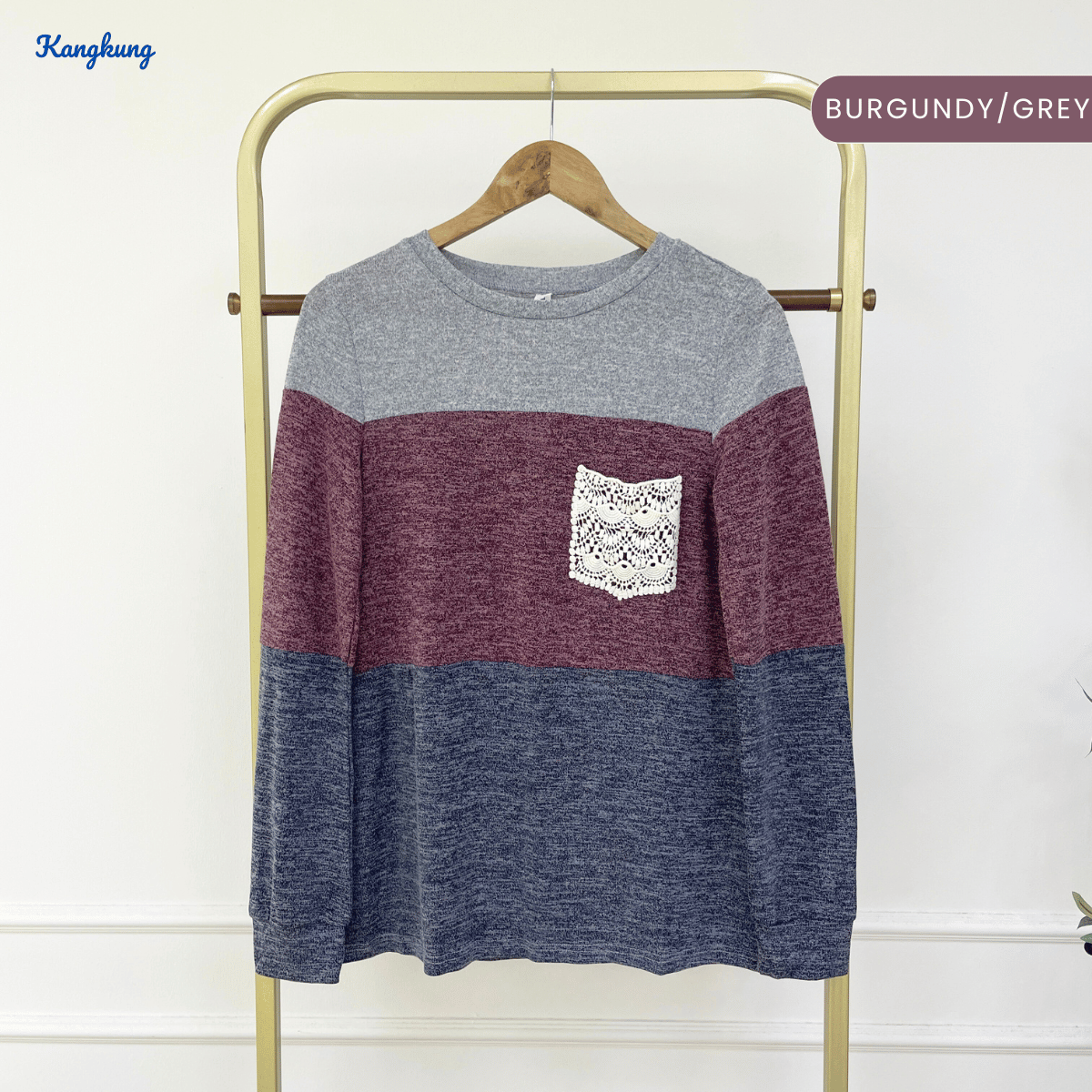 KANGKUNG NAELA CASUAL COLOR  BLOCK LONG SLEEVE SHIRT - C1013 (245)