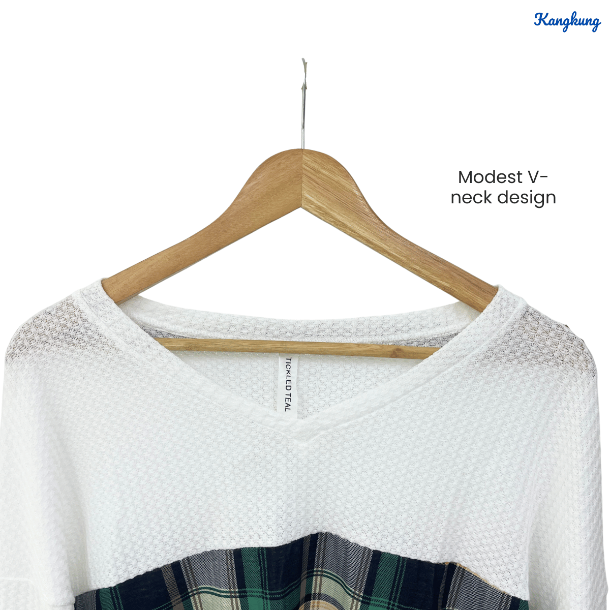 KANGKUNG AMARA CHECKERED CONTRAST KNIT LONG SLEEVE TOP - C1010 (256)