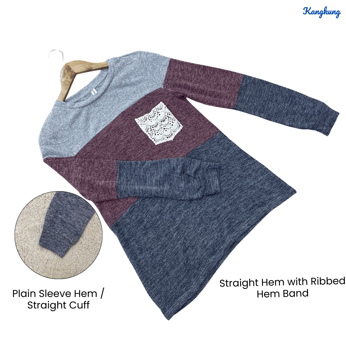 KANGKUNG NAELA CASUAL COLOR  BLOCK LONG SLEEVE SHIRT - C1013 (245)