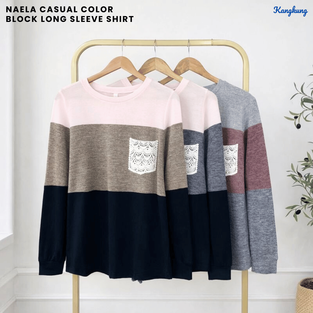 KANGKUNG NAELA CASUAL COLOR  BLOCK LONG SLEEVE SHIRT - C1013 (245)