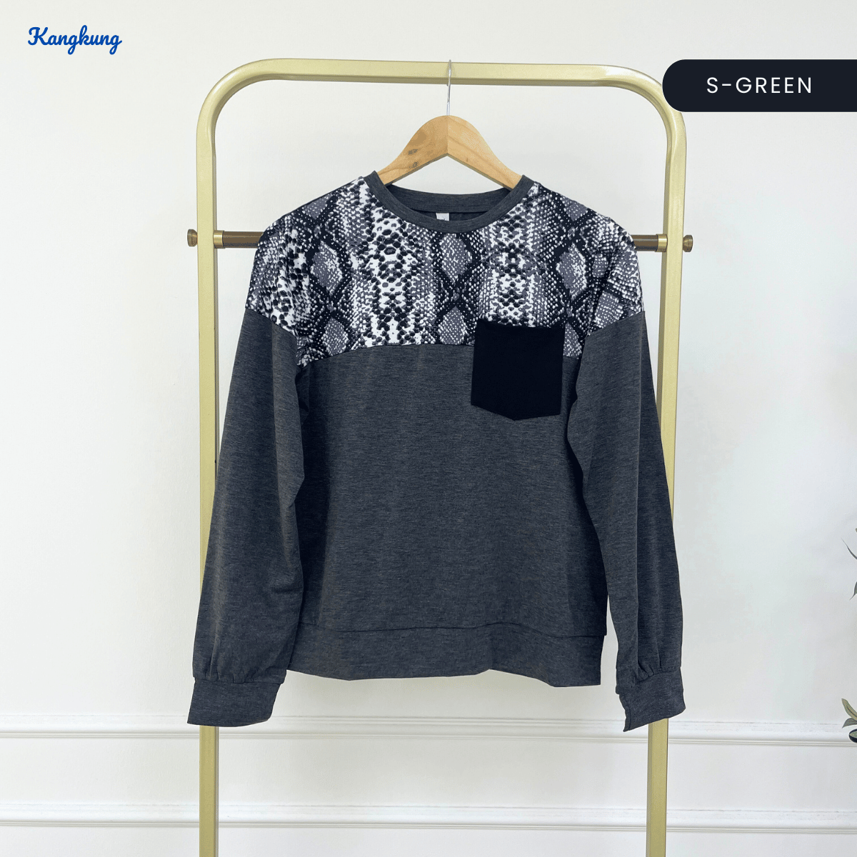 KANGKUNG VELLINA PRINTED RAGLAN POCKET TOP - C1014 (243)