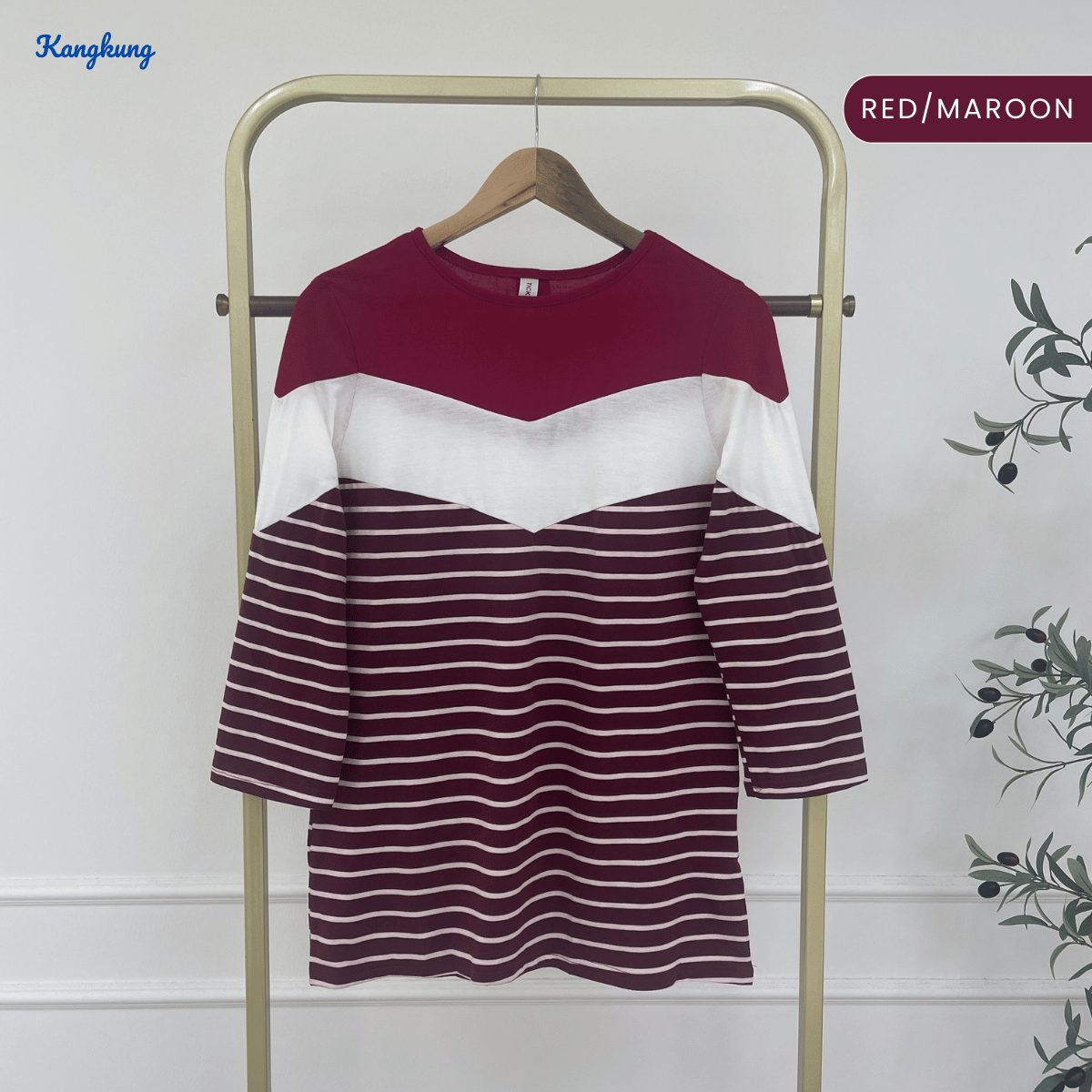 KANGKUNG ELAYNA COLORBLOCK STRIPED MODEST TOP LONG SLEEVE SHIRT - C1015 (270)