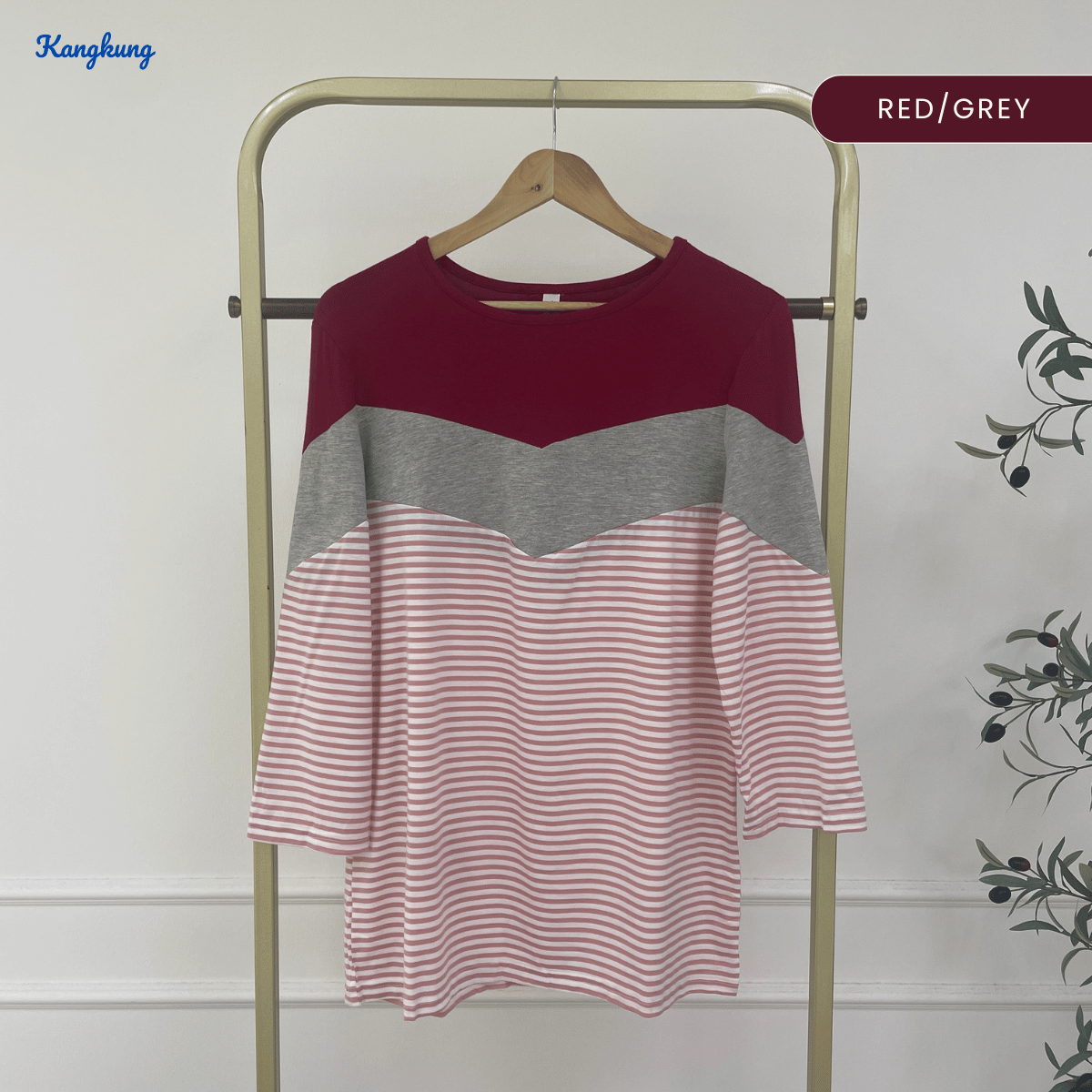 KANGKUNG ELAYNA COLORBLOCK STRIPED MODEST TOP LONG SLEEVE SHIRT - C1015 (270)