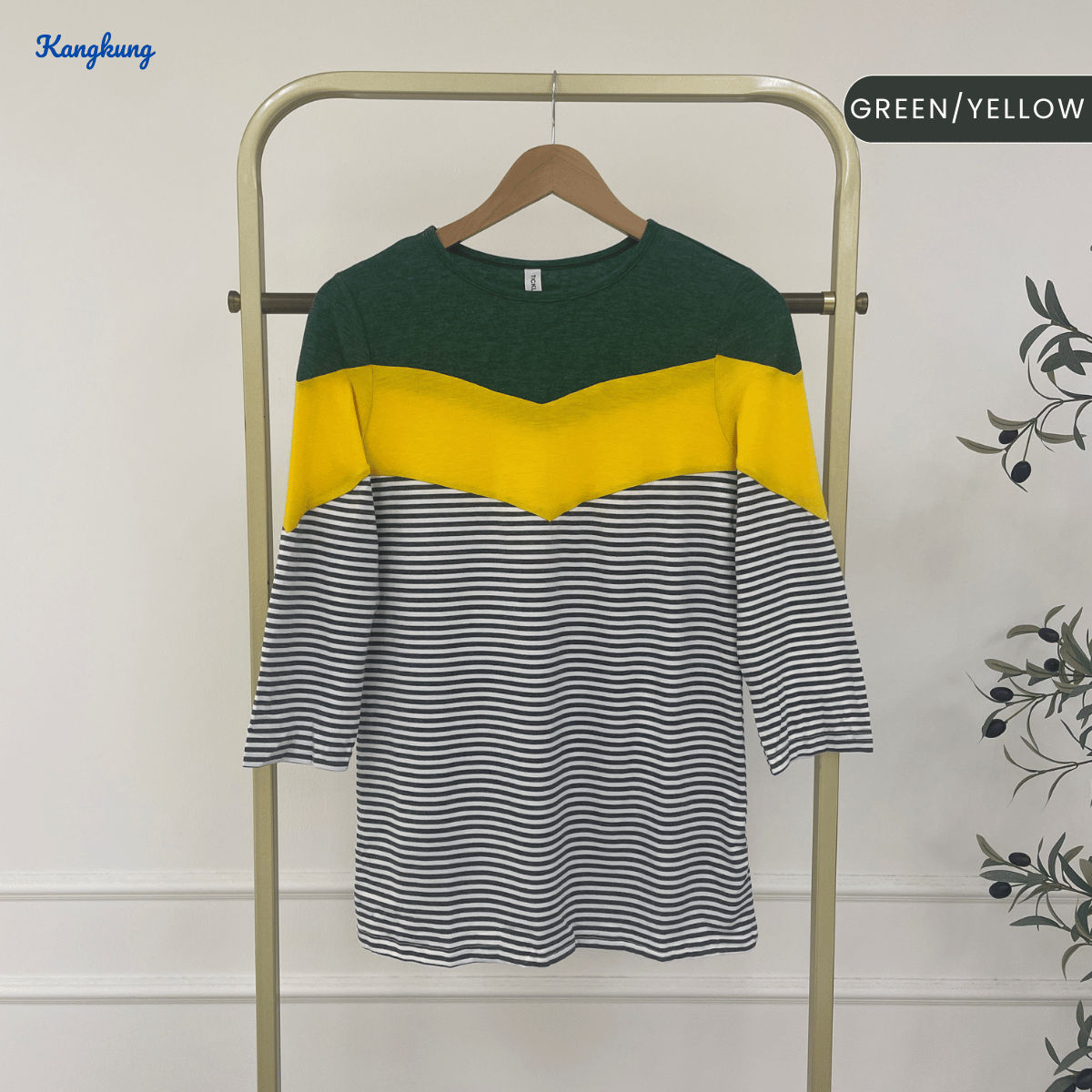 KANGKUNG ELAYNA COLORBLOCK STRIPED MODEST TOP LONG SLEEVE SHIRT - C1015 (270)