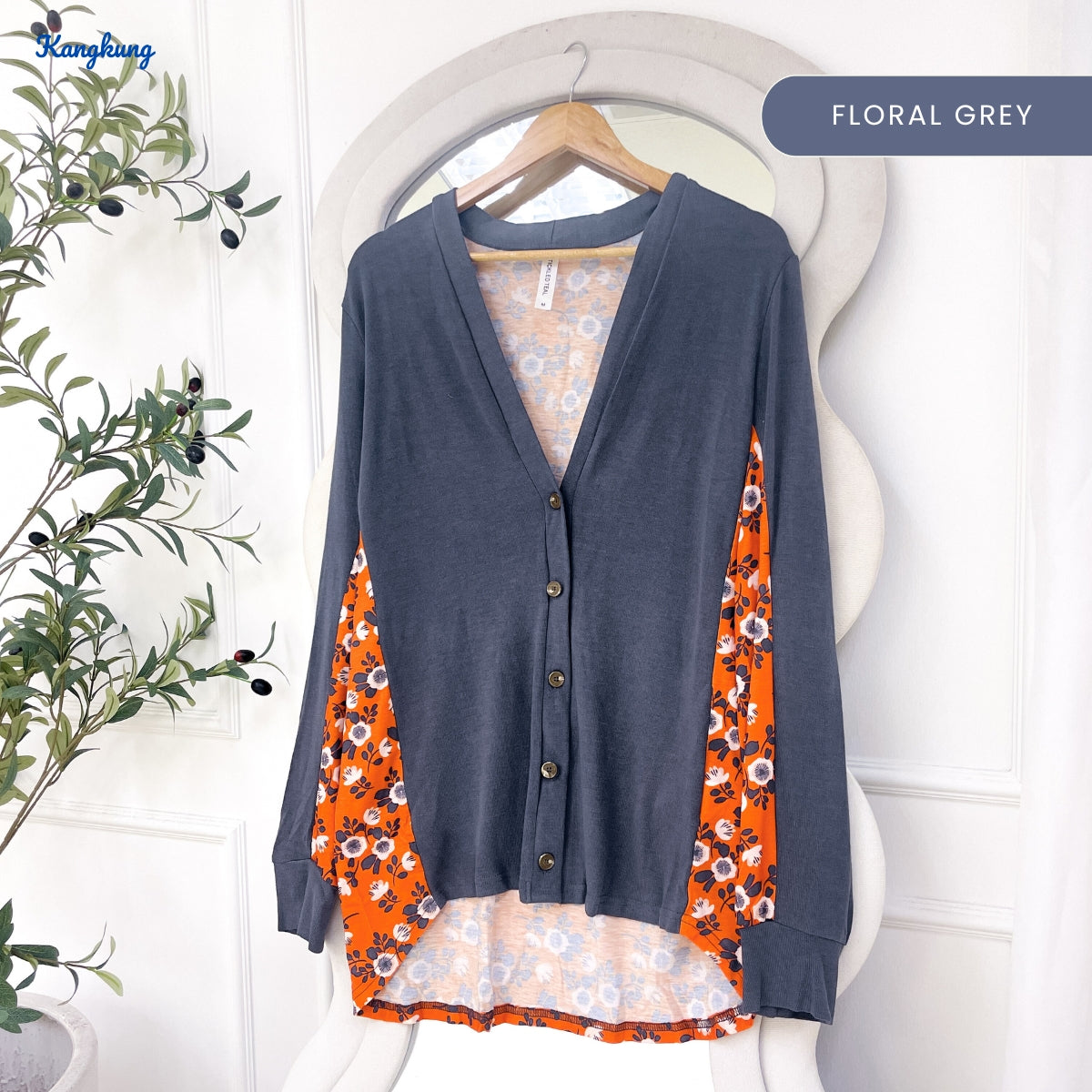 KANGKUNG LUMIRA KASUAL WOMEN V-NECK CARDIGAN WITH PLAID CONTRAST -C1022 (335)