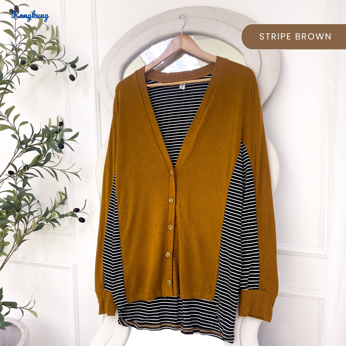 KANGKUNG LUMIRA KASUAL WOMEN V-NECK CARDIGAN WITH PLAID CONTRAST -C1022 (335)