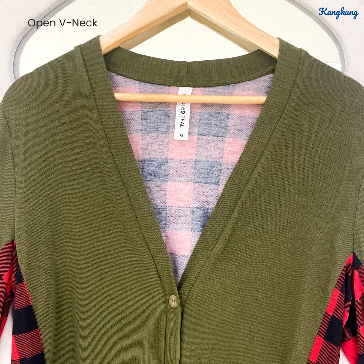 KANGKUNG LUMIRA KASUAL WOMEN V-NECK CARDIGAN WITH PLAID CONTRAST -C1022 (335)