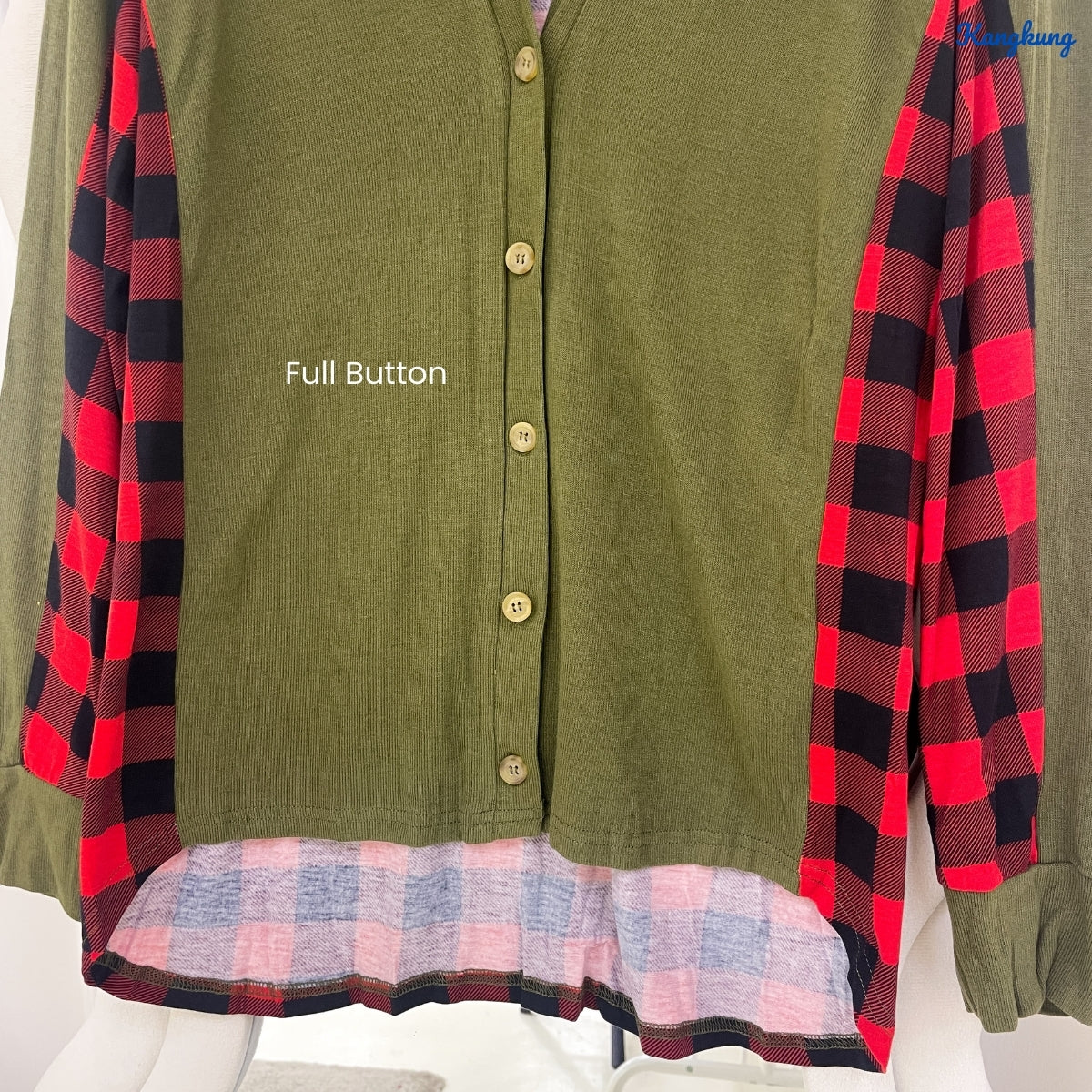 KANGKUNG LUMIRA KASUAL WOMEN V-NECK CARDIGAN WITH PLAID CONTRAST -C1022 (335)