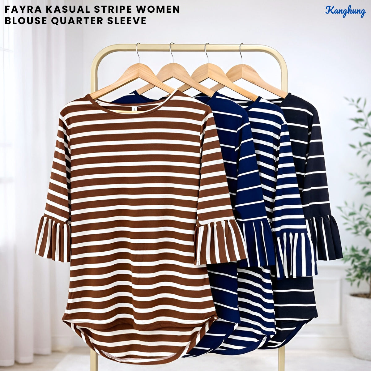 KANGKUNG FAYRA KASUAL STRIPE WOMEN BLOUSE QUARTER SLEEVE - C1023 (331)