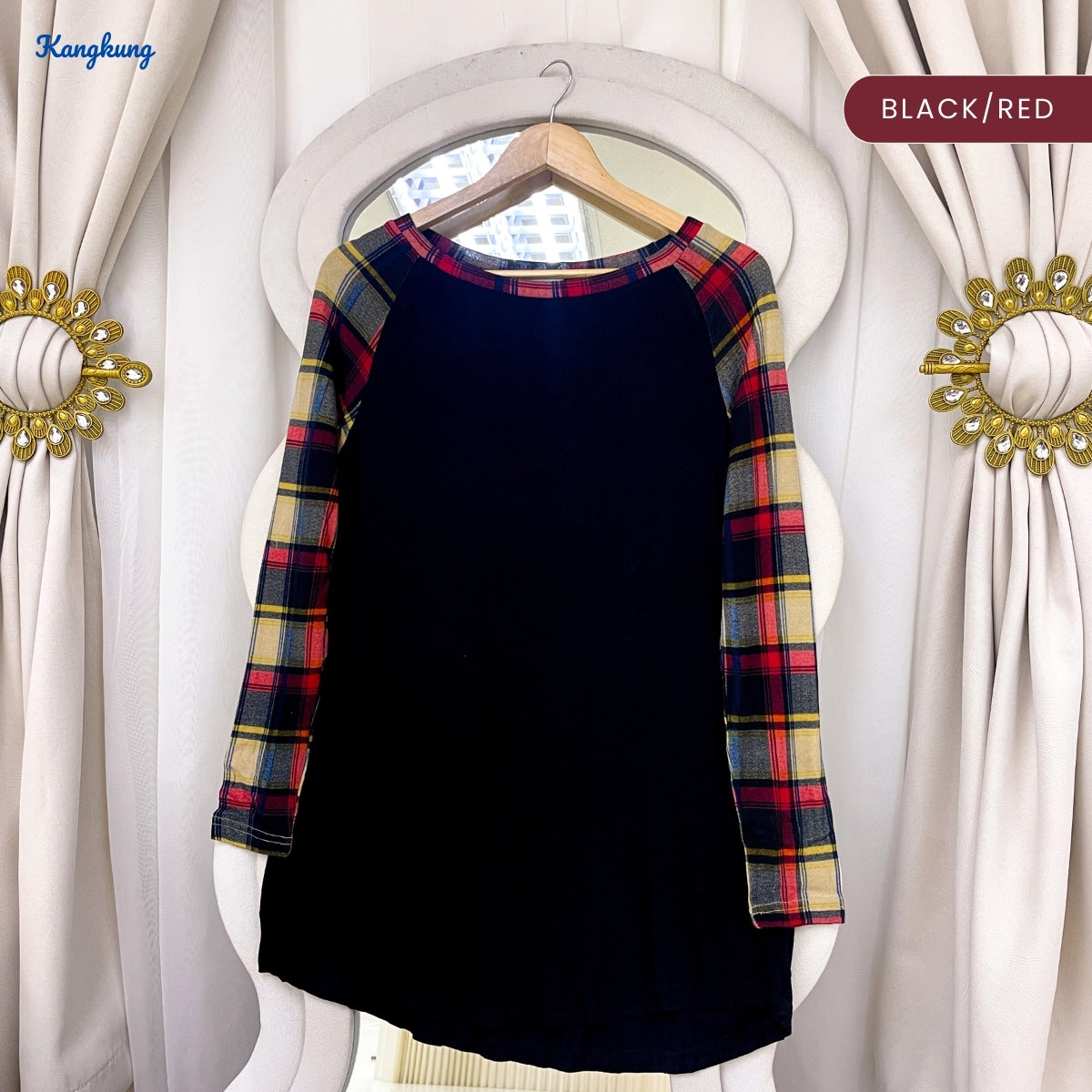 KANGKUNG ZAHRA KASUAL WOMEN GINGHAM SLEEVE SHIRT - C1025 (298)