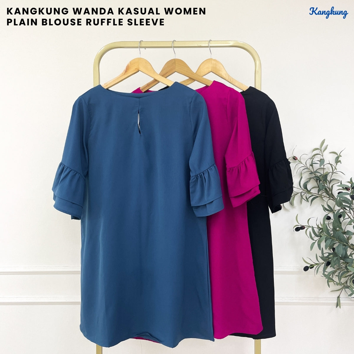 KANGKUNG WANDA KASUAL WOMEN PLAIN BLOUSE RUFFLE SLEEVE - C1045