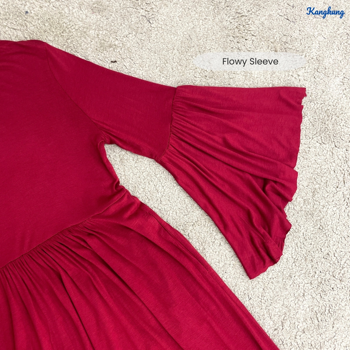 KANGKUNG UNNA WOMEN MIDI RUFFLE DRESS LONG SLEEVE - C1052