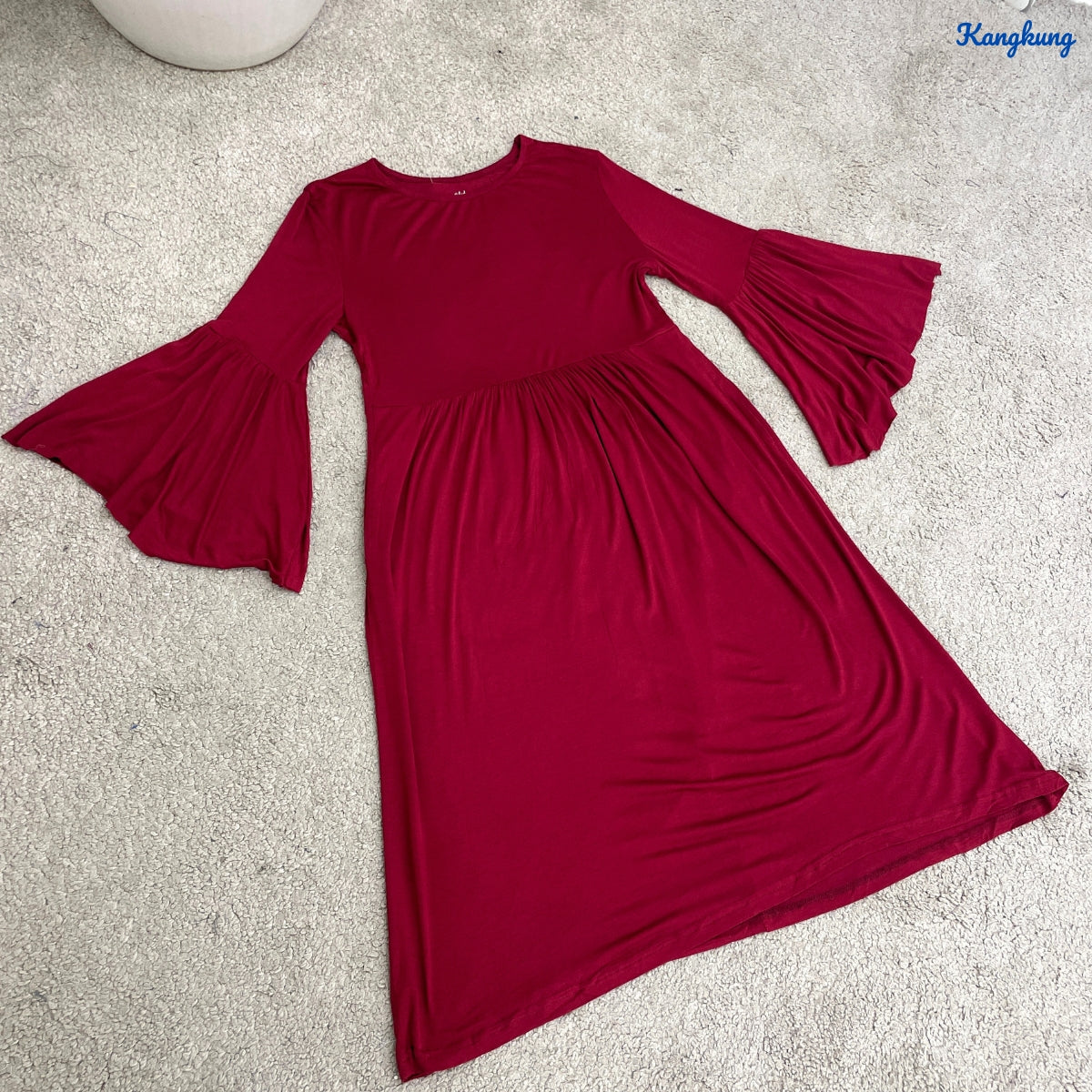 KANGKUNG UNNA WOMEN MIDI RUFFLE DRESS LONG SLEEVE - C1052