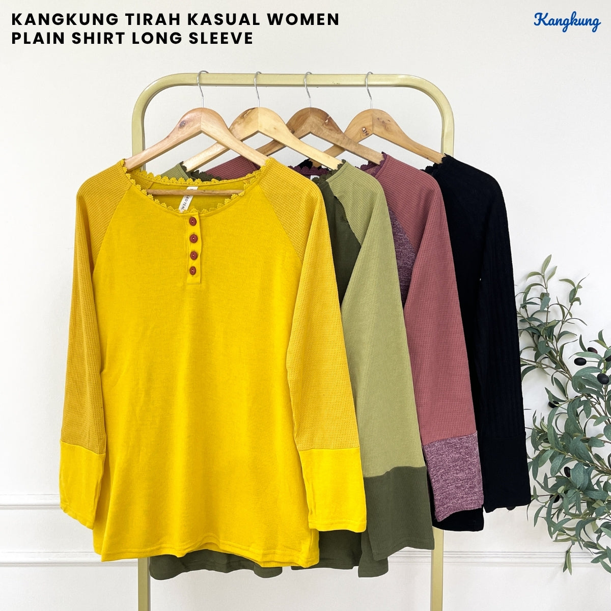 KANGKUNG TIRAH KASUAL WOMEN PLAIN SHIRT LONG SLEEVE - C1056