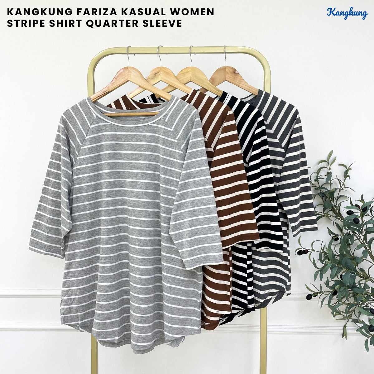 KANGKUNG FARIZA KASUAL WOMEN STRIPE SHIRT QUARTER SLEEVE - C1057