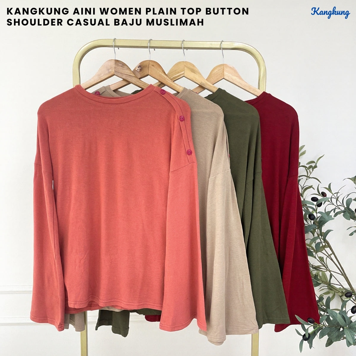 KANGKUNG AINI WOMEN PLAIN TOP BUTTON SHOULDER CASUAL BAJU MUSLIMAH - C1058 (337)