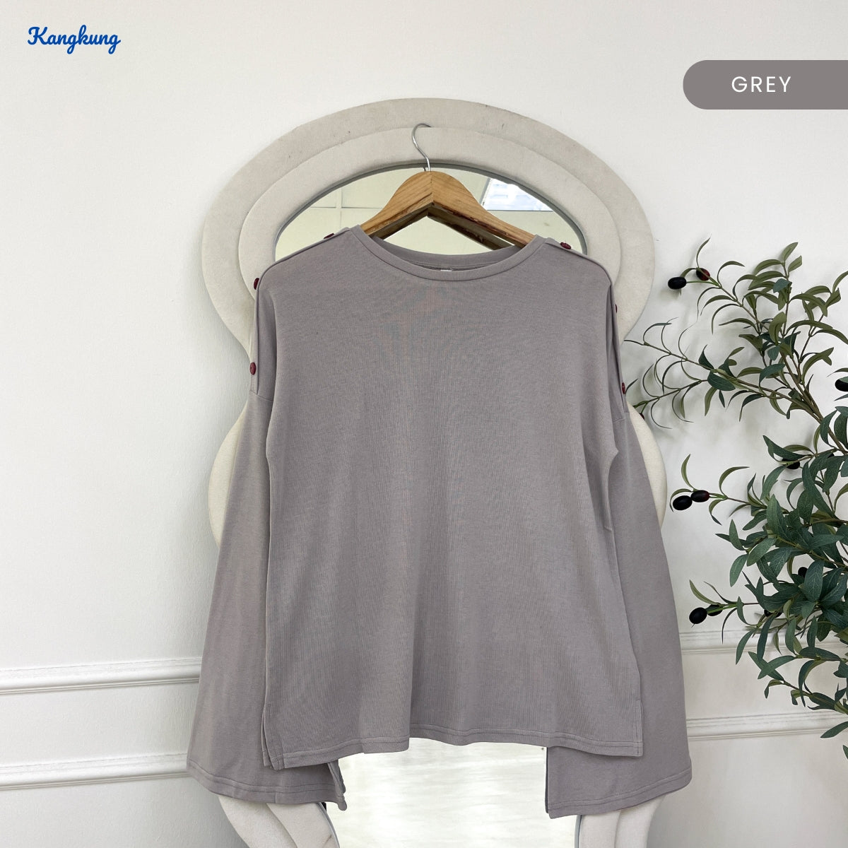 KANGKUNG AINI WOMEN PLAIN TOP BUTTON SHOULDER CASUAL BAJU MUSLIMAH - C1058 (337)