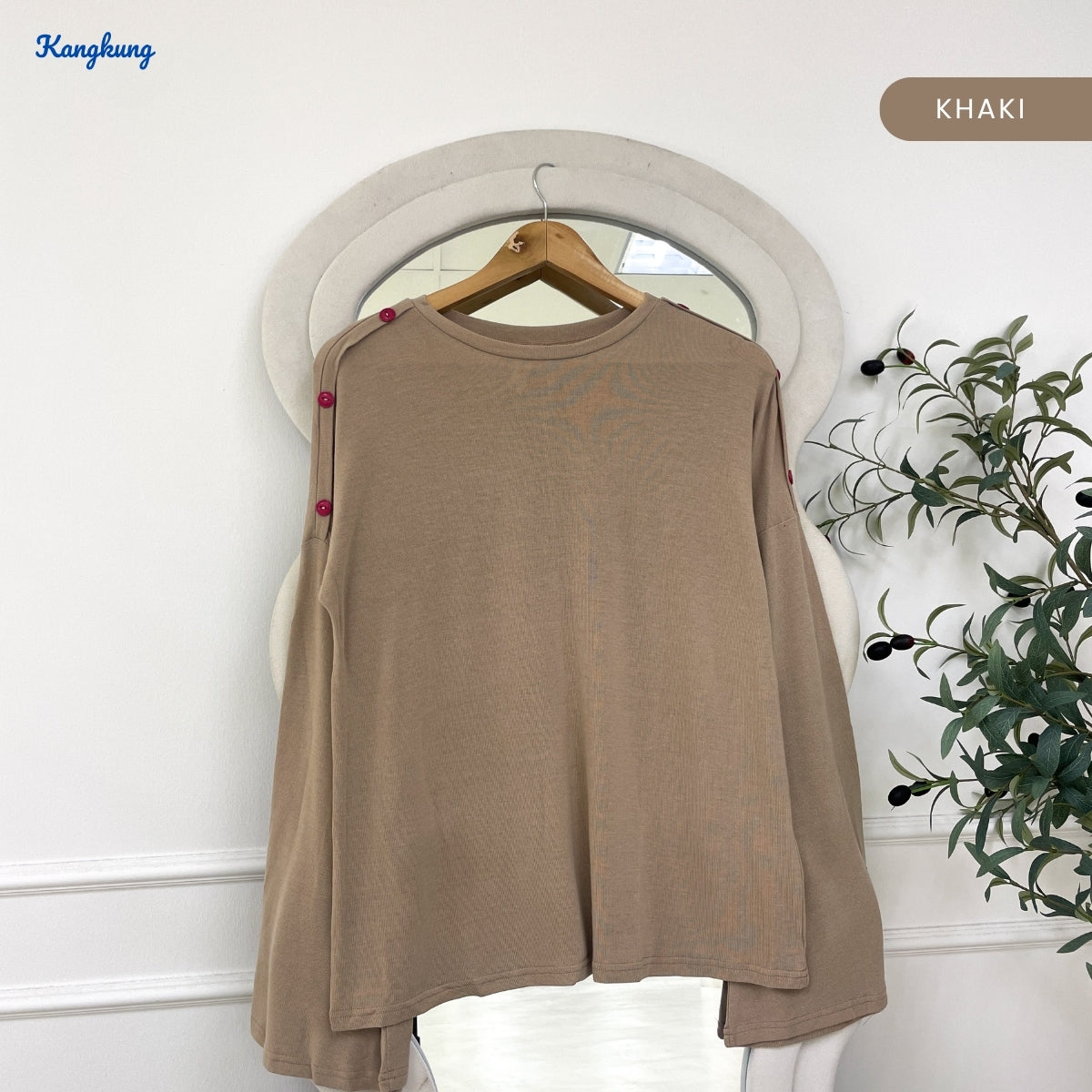 KANGKUNG AINI WOMEN PLAIN TOP BUTTON SHOULDER CASUAL BAJU MUSLIMAH - C1058 (337)