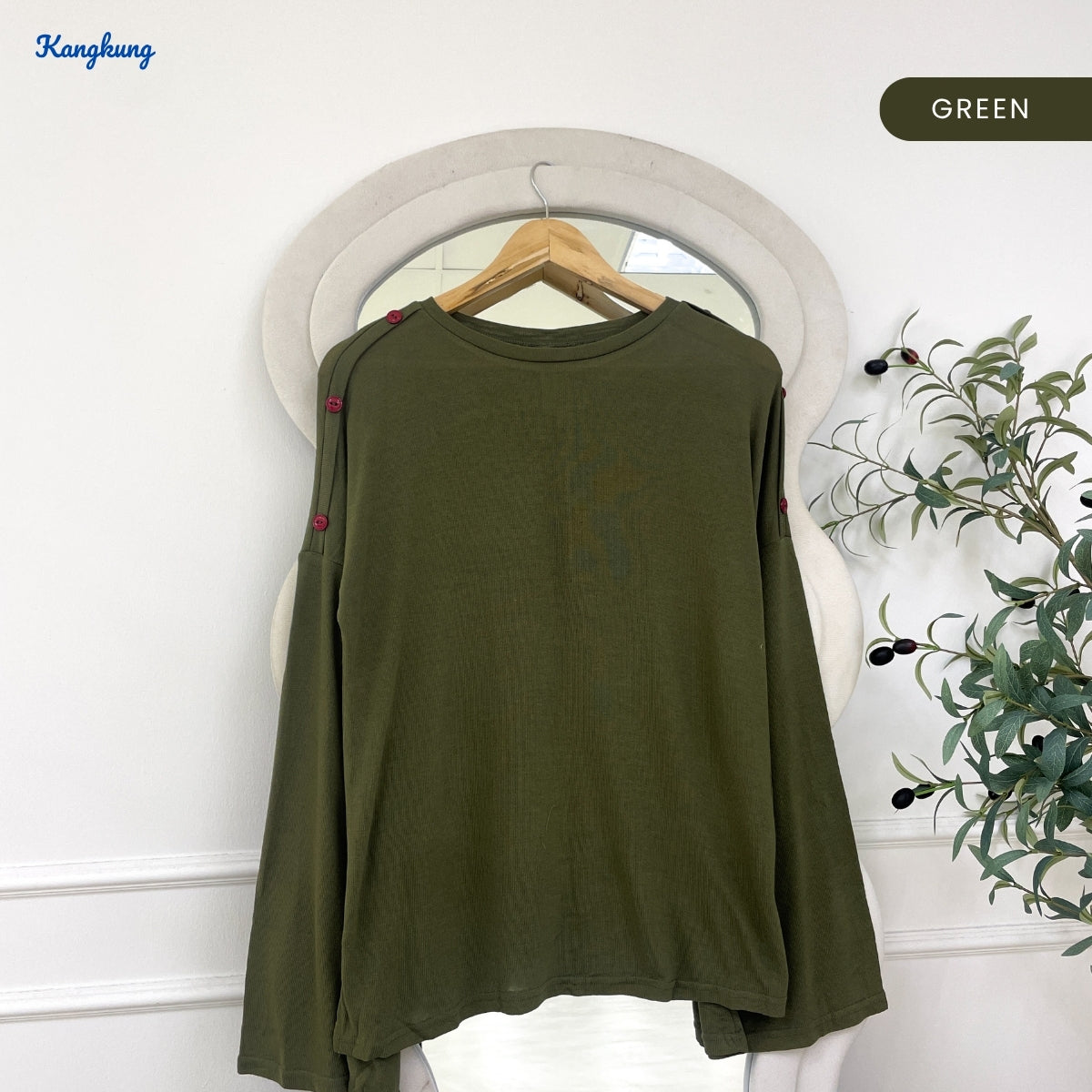 KANGKUNG AINI WOMEN PLAIN TOP BUTTON SHOULDER CASUAL BAJU MUSLIMAH - C1058 (337)