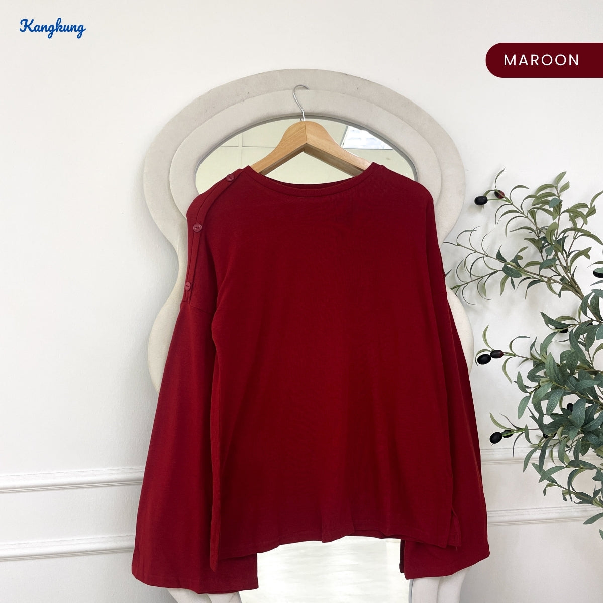 KANGKUNG AINI WOMEN PLAIN TOP BUTTON SHOULDER CASUAL BAJU MUSLIMAH - C1058 (337)