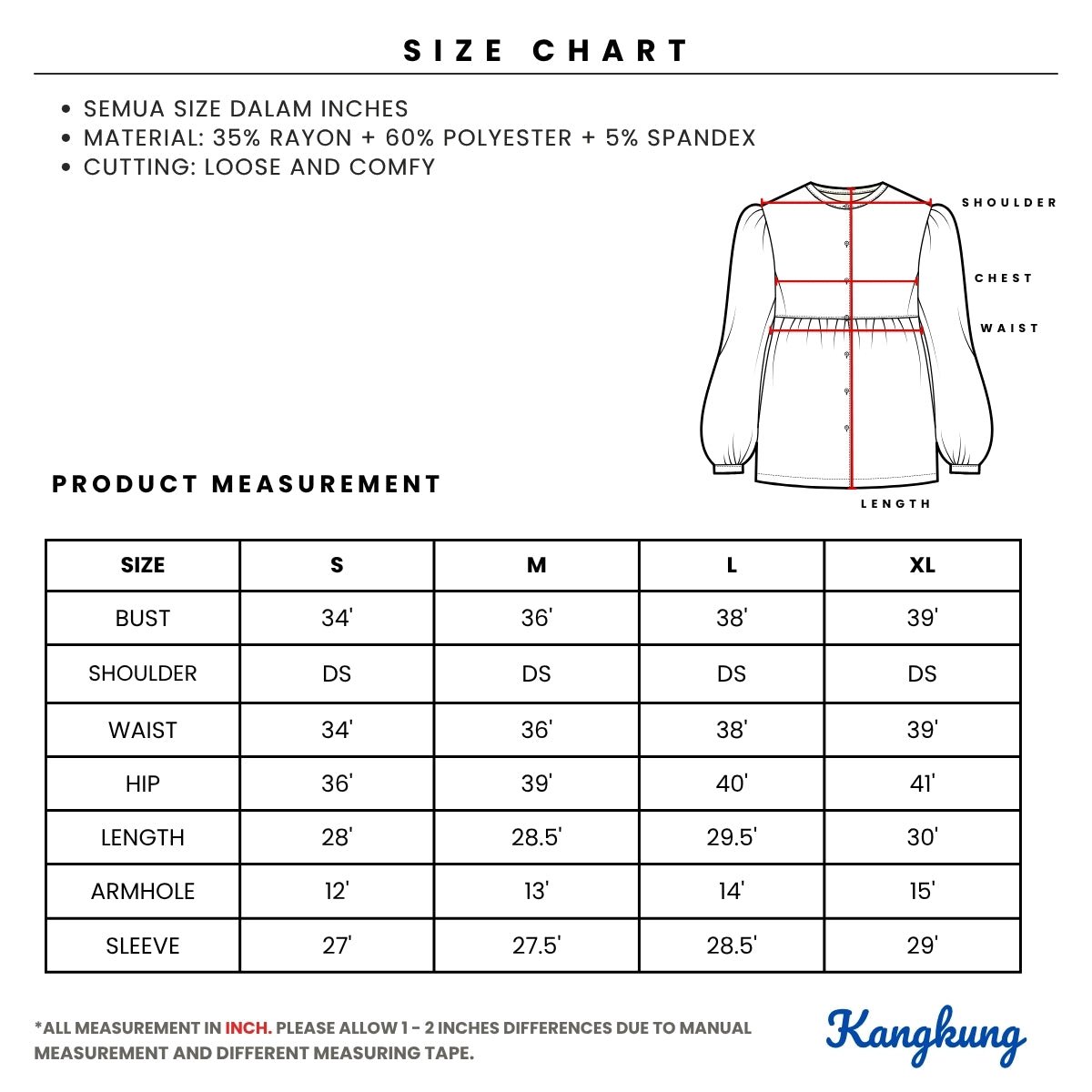 KANGKUNG AUNI KASUAL WOMEN PLAIN SHIRT LONG SLEEVE - C1065