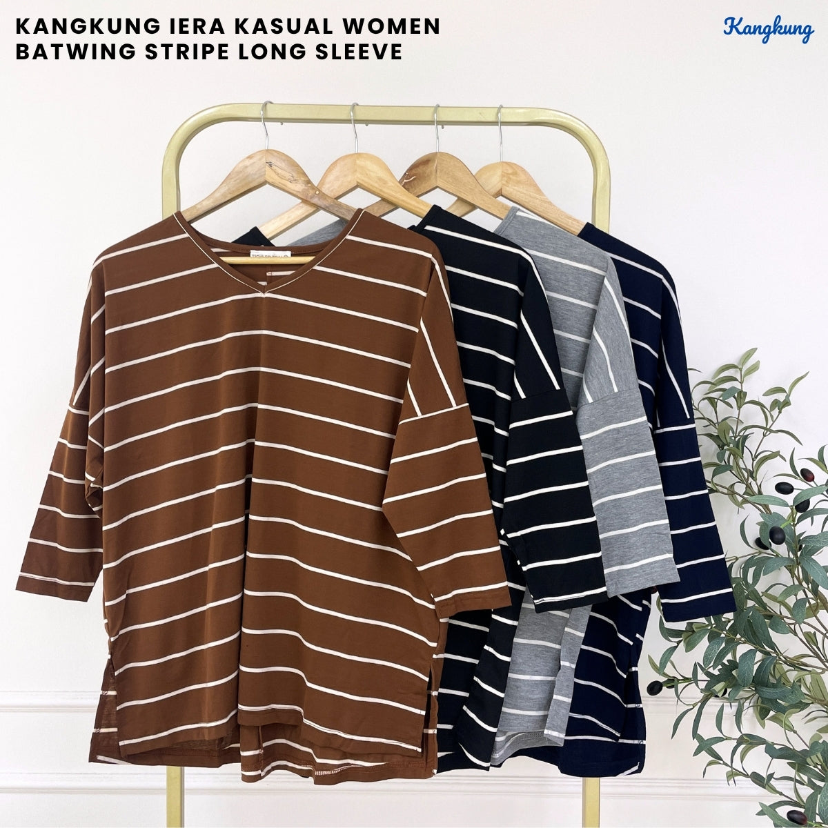 KANGKUNG IERA KASUAL WOMEN BATWING STRIPE LONG SLEEVE - C1061