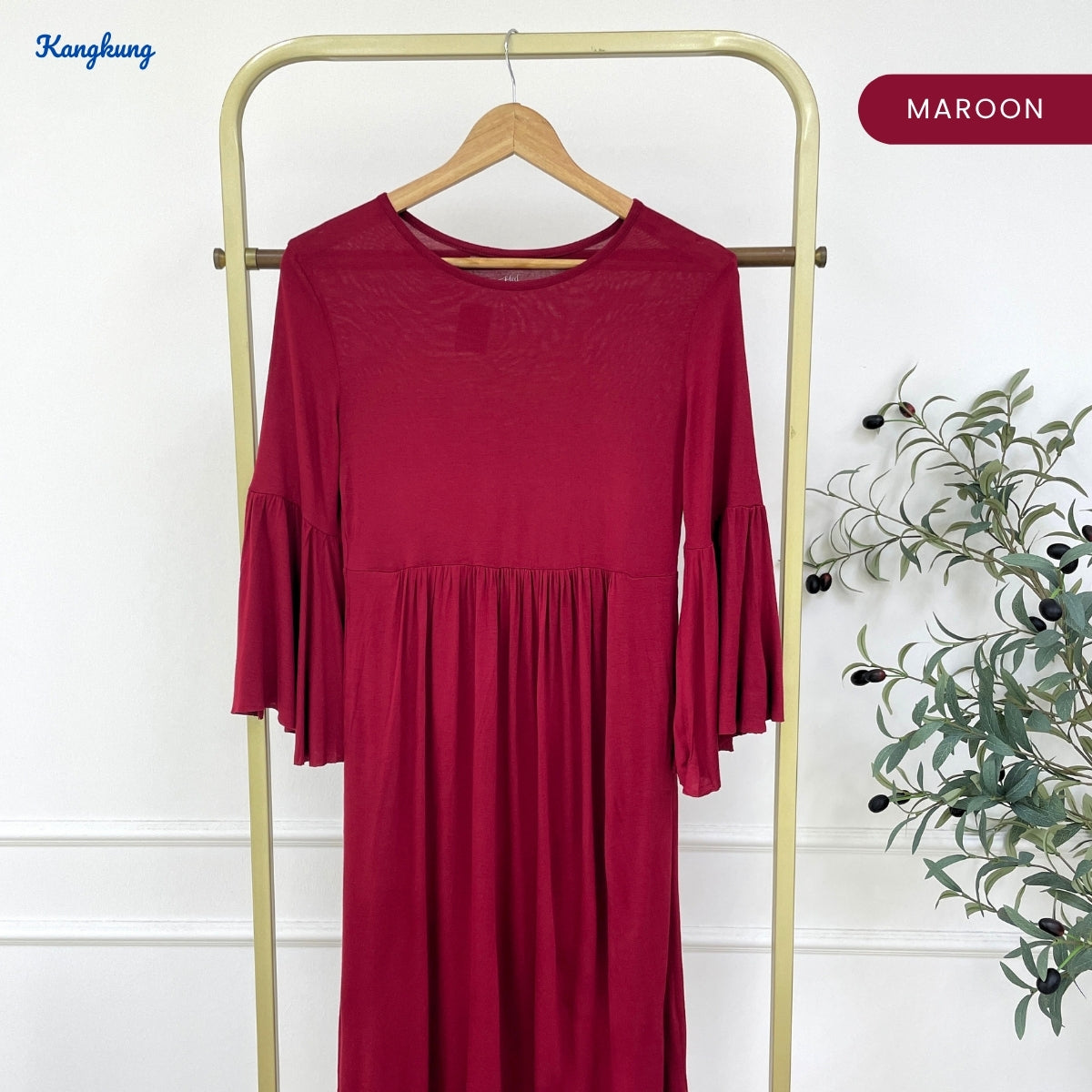 KANGKUNG UNNA WOMEN MIDI RUFFLE DRESS LONG SLEEVE - C1052