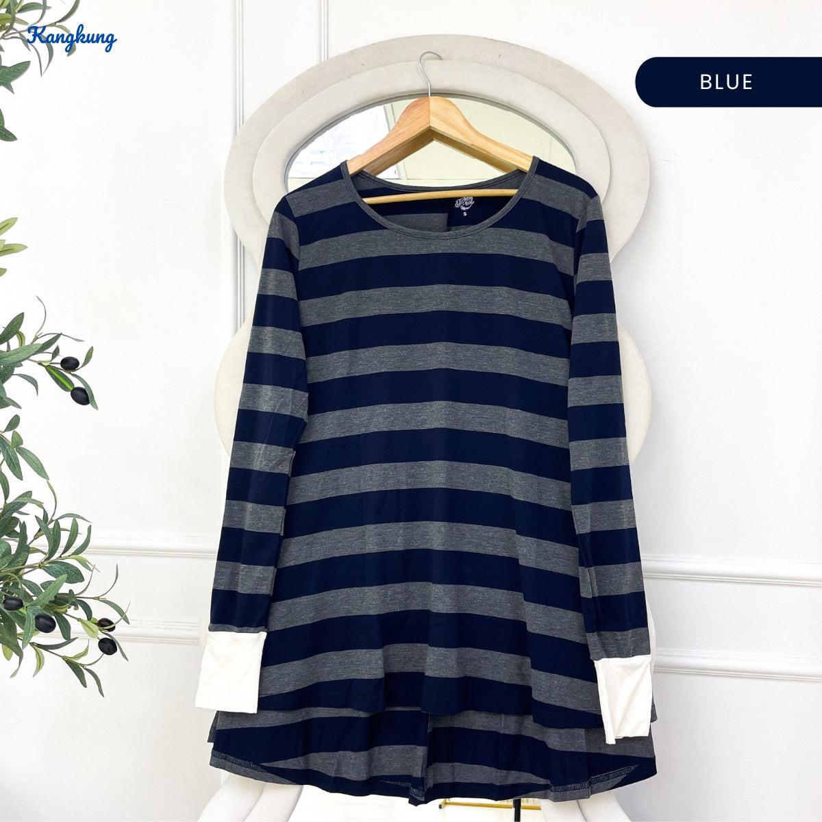KANGKUNG MIA STRIPE FLOWY LONG SLEEVE TOP - C1063
