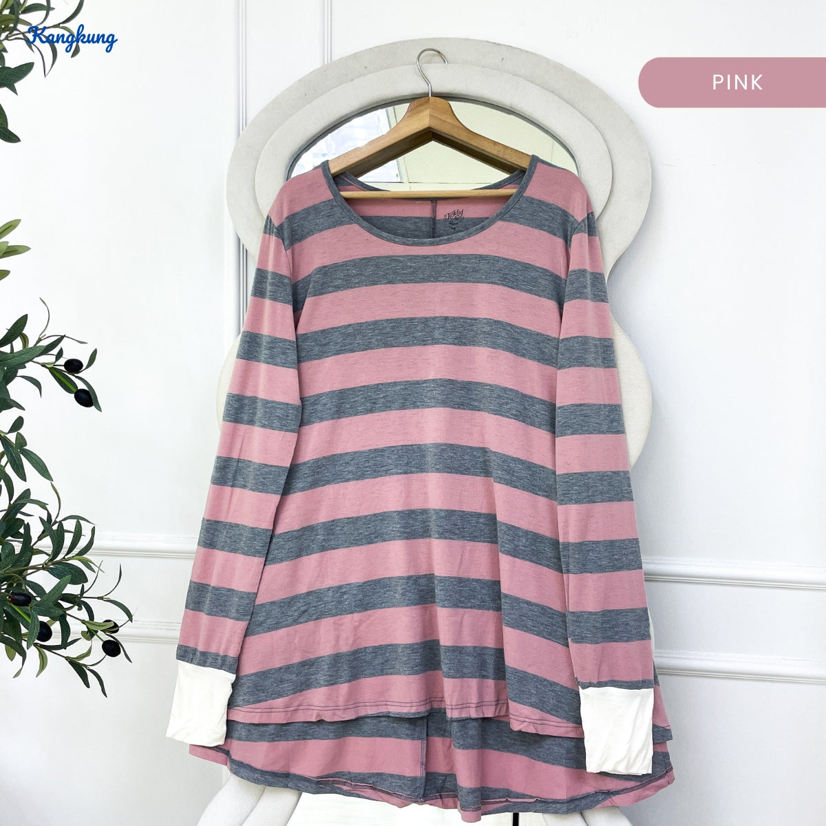 KANGKUNG MIA STRIPE FLOWY LONG SLEEVE TOP - C1063