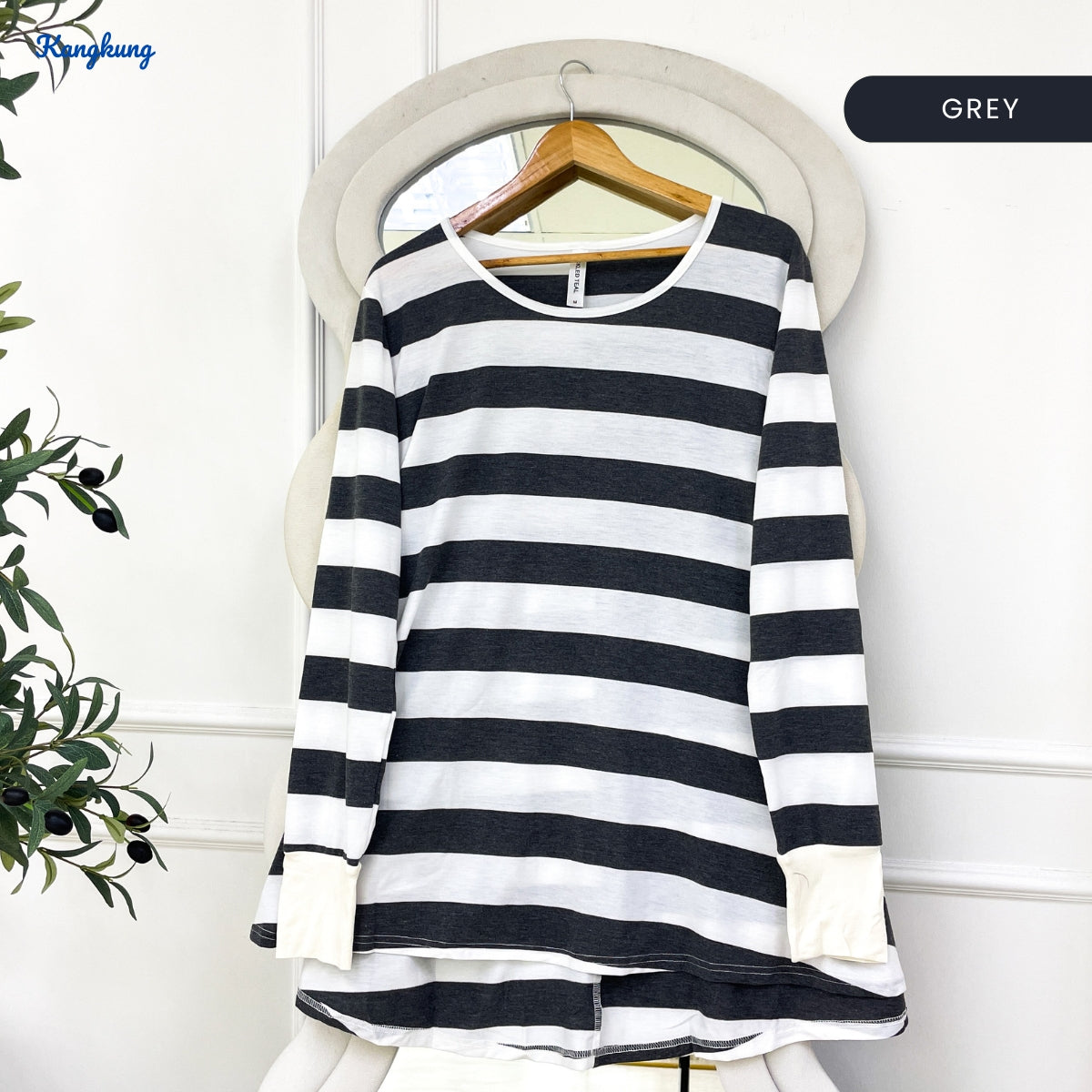 KANGKUNG MIA STRIPE FLOWY LONG SLEEVE TOP - C1063
